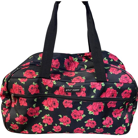 Betsey Johnson Covered Rose Rolling Duffel Luggage Bag Weekender Travel 22" - Picture 1 of 5